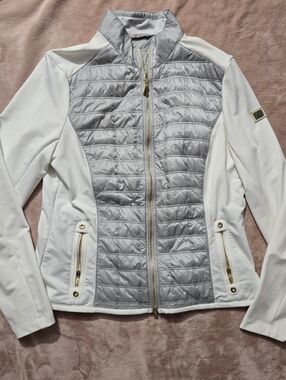 Bogner Lightweight Hybrid Off White & Gray Quilted Active Jacket Size Large